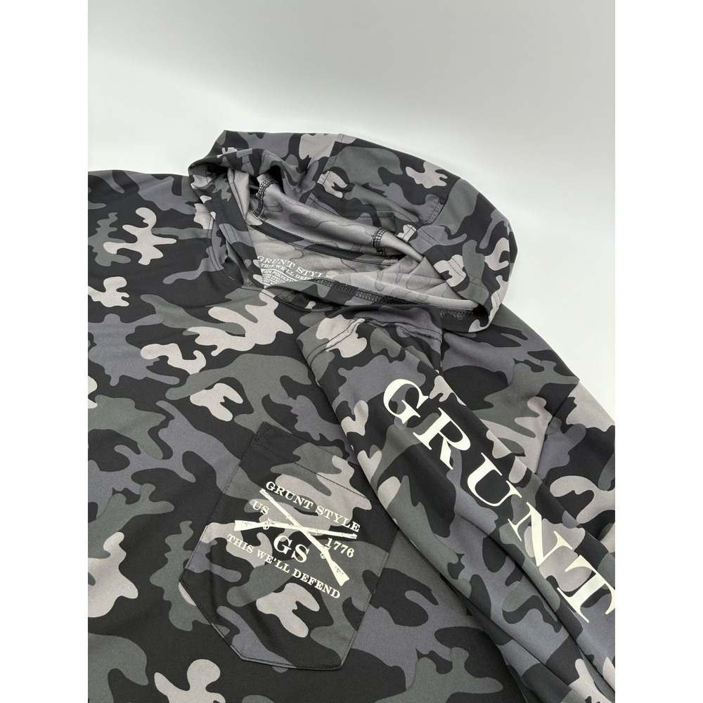 Grunt Style 3XL Night Camo Performance Hoodie Long Sleeve Pullover Grey Black